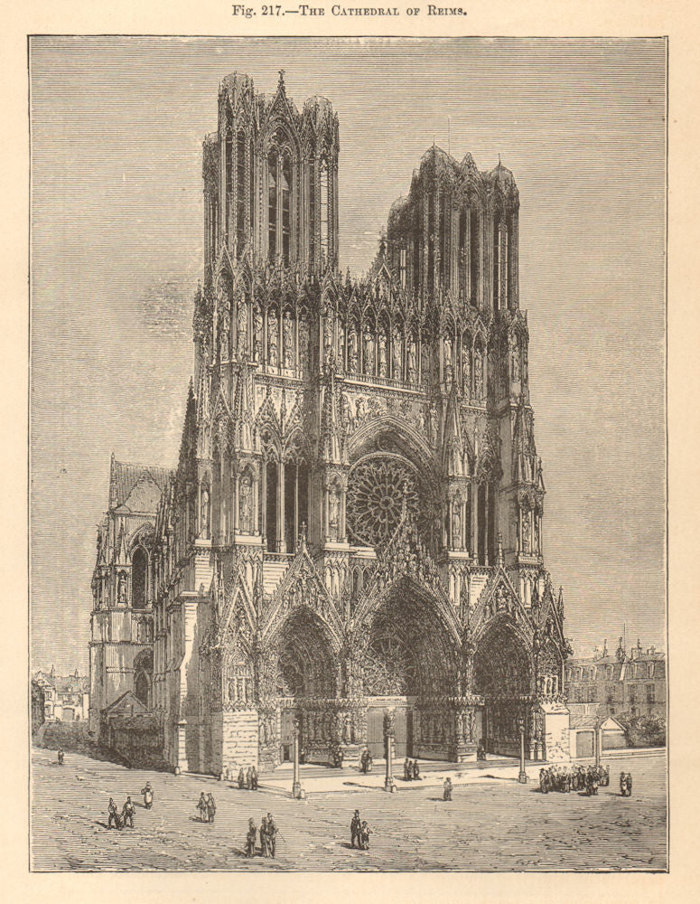 The Cathedral of Reims. Marne 1885 old antique vintage print picture